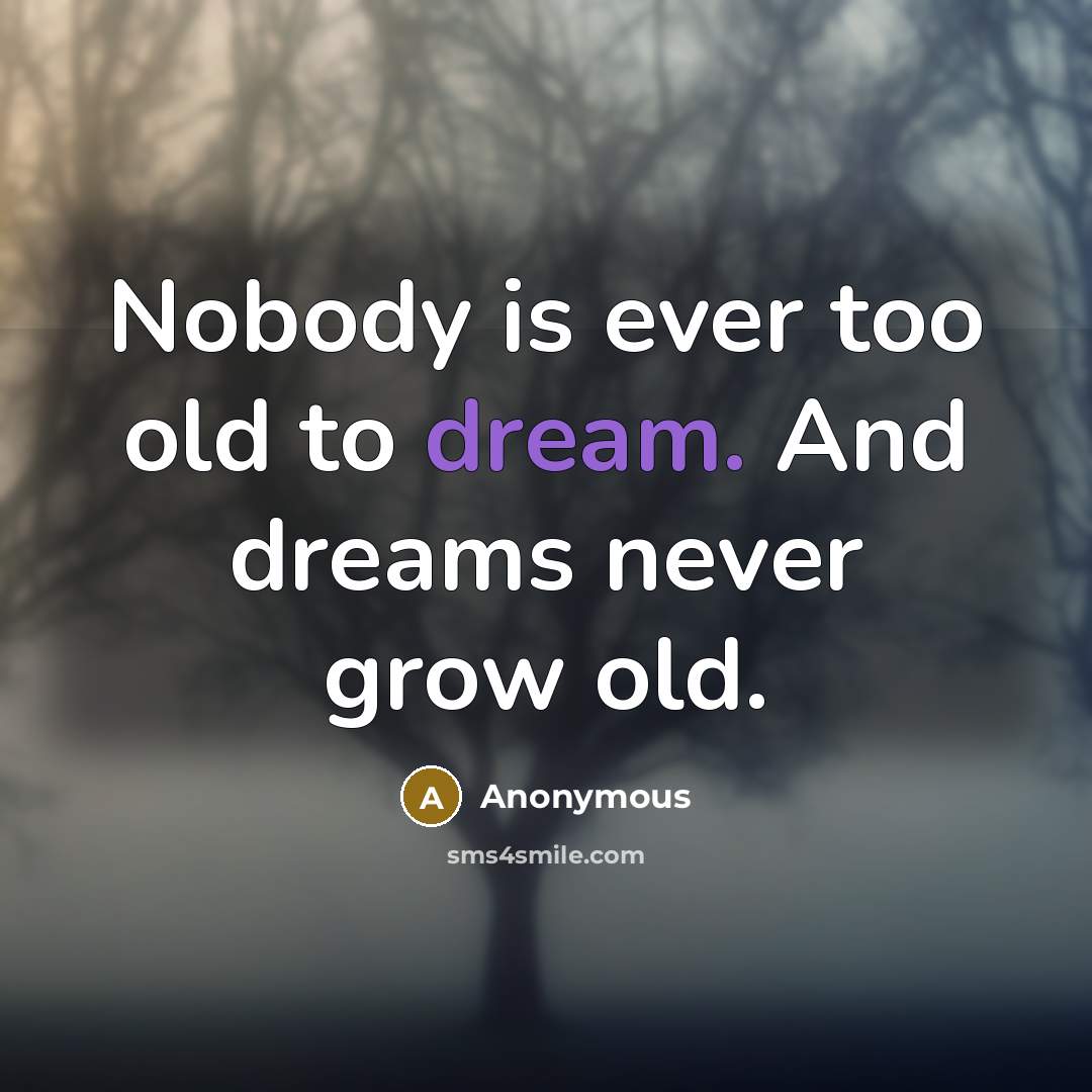 “Nobody is ever too old to dream. And dreams never…” quote by Anonymous
