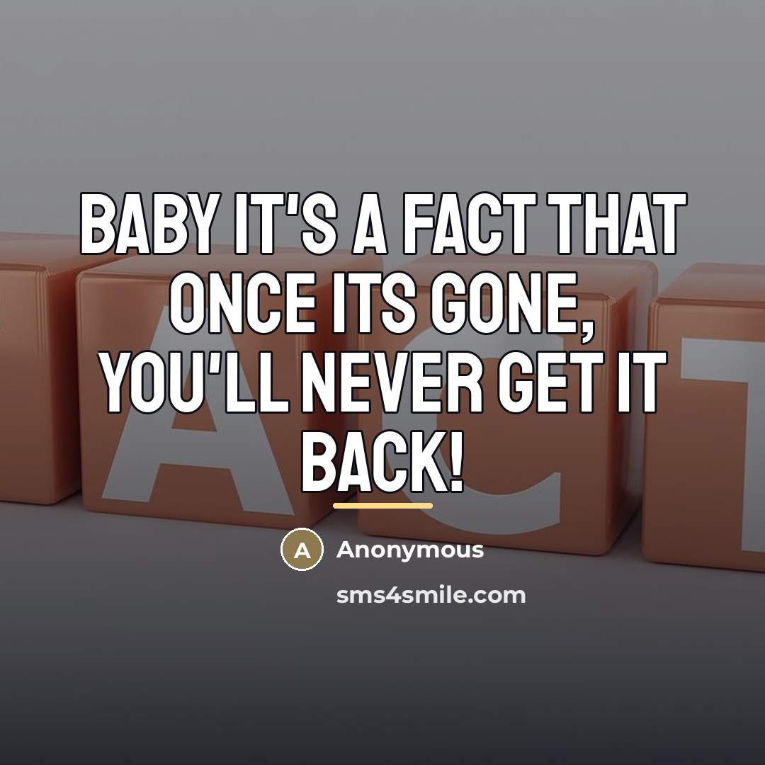 “Baby it's a fact that once its gone, you'll never…” quote by Anonymous