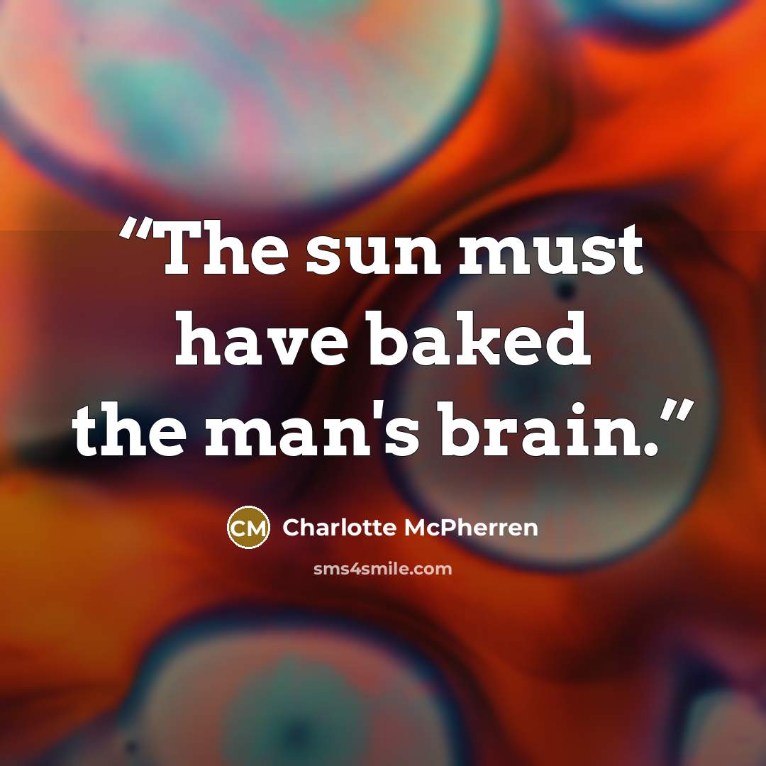 “The sun must have baked the man's brain.” quote by Charlotte McPherren