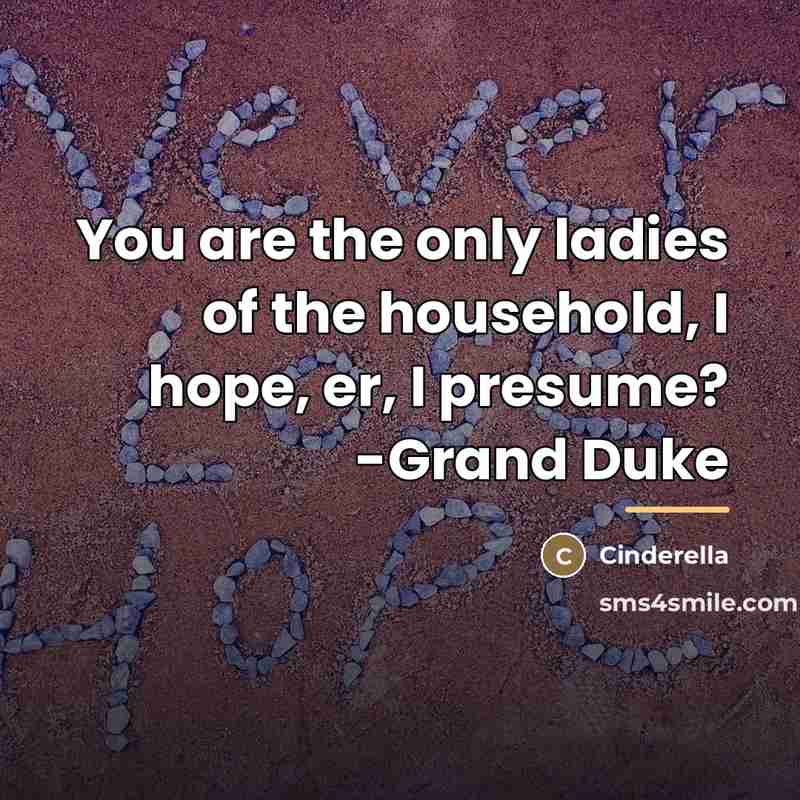“You are the only ladies of the household, I hope,…” quote by Cinderella