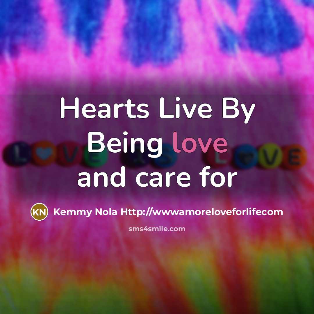 “Hearts Live By Being love and care for…” quote by Kemmy Nola Http://wwwamoreloveforlifecom