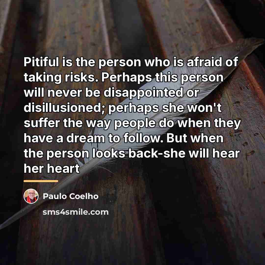 “Pitiful is the person who is afraid of taking risks.…” quote by Paulo Coelho