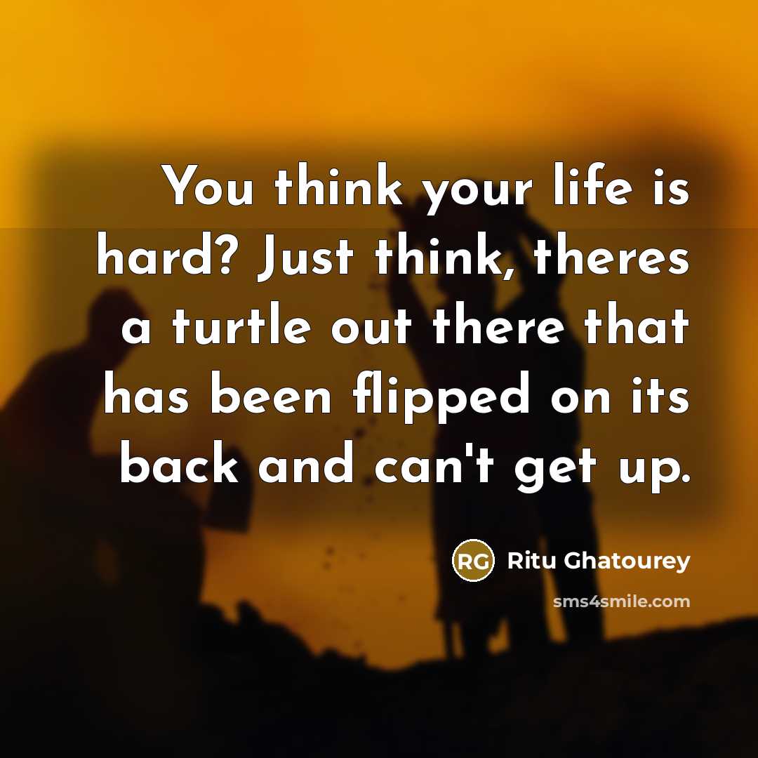 “You think your life is hard? Just think, theres a turtle out there that has been flipped on its back and can't get up.” quote by Ritu Ghatourey
