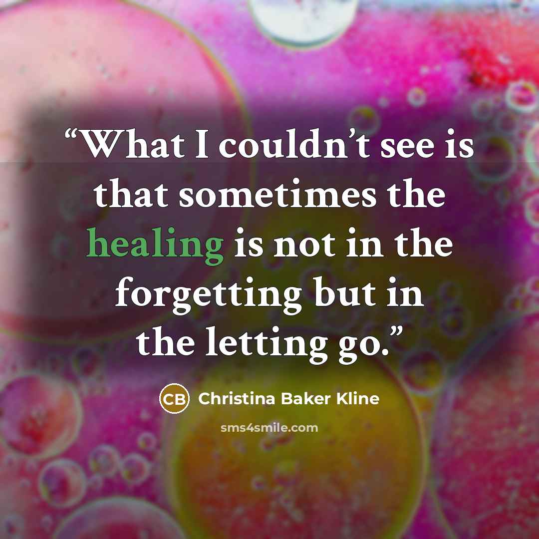 “What I couldn’t see is that sometimes the healing is not in the forgetting but in the letting go.” quote by Christina Baker Kline
