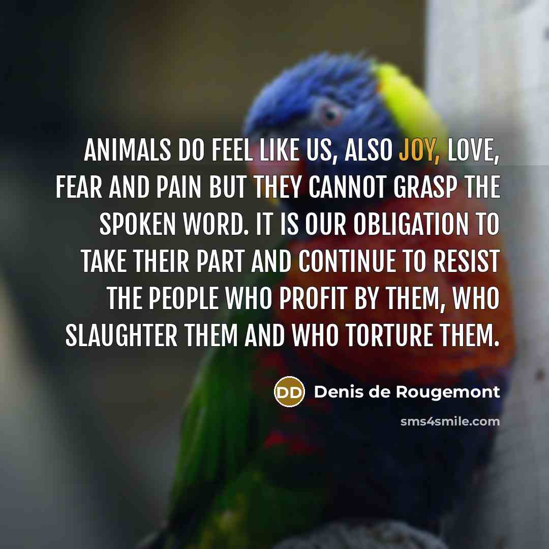 “Animals do feel like us, also joy, love, fear and…” quote by Denis de Rougemont