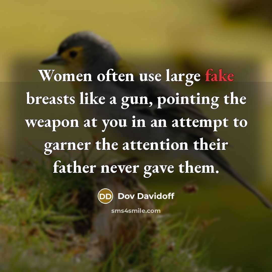 “Women often use large fake breasts like a gun, pointing…” quote by Dov Davidoff
