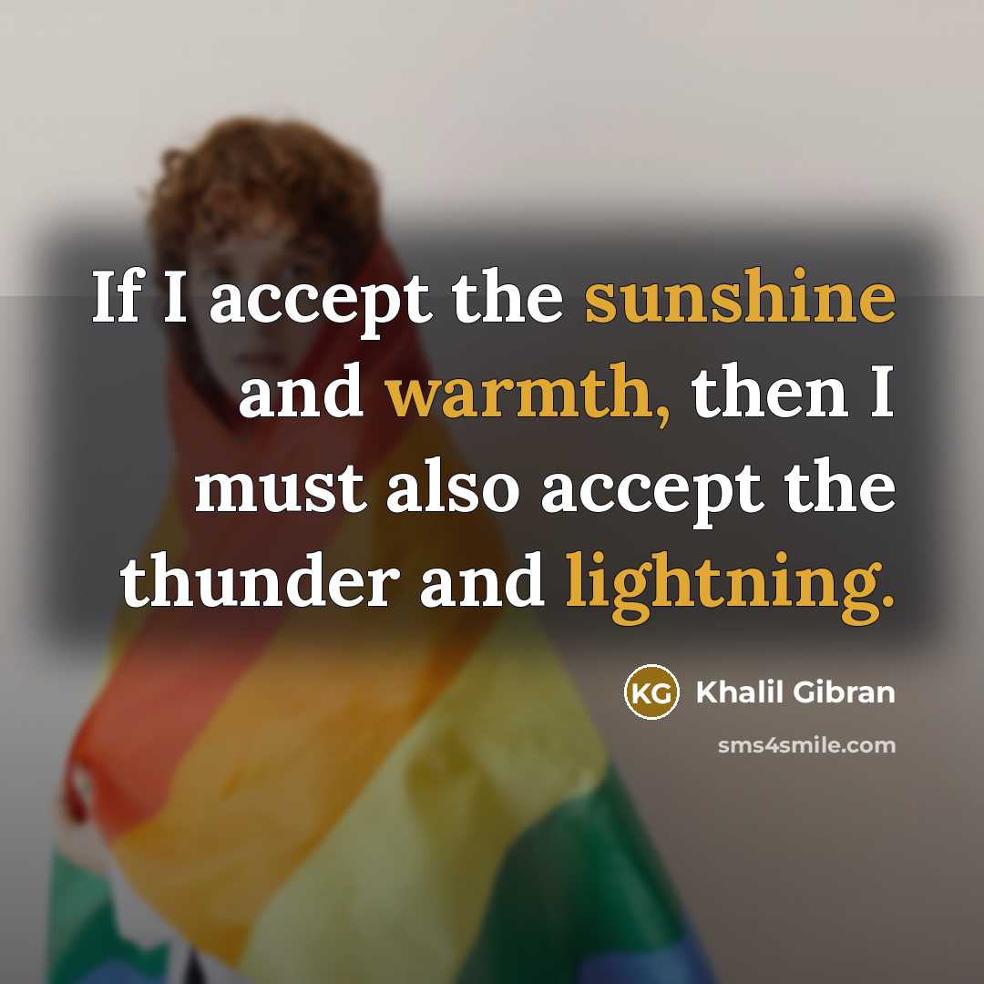 “If I accept the sunshine and warmth, then I must also accept the thunder and lightning.” quote by Khalil Gibran