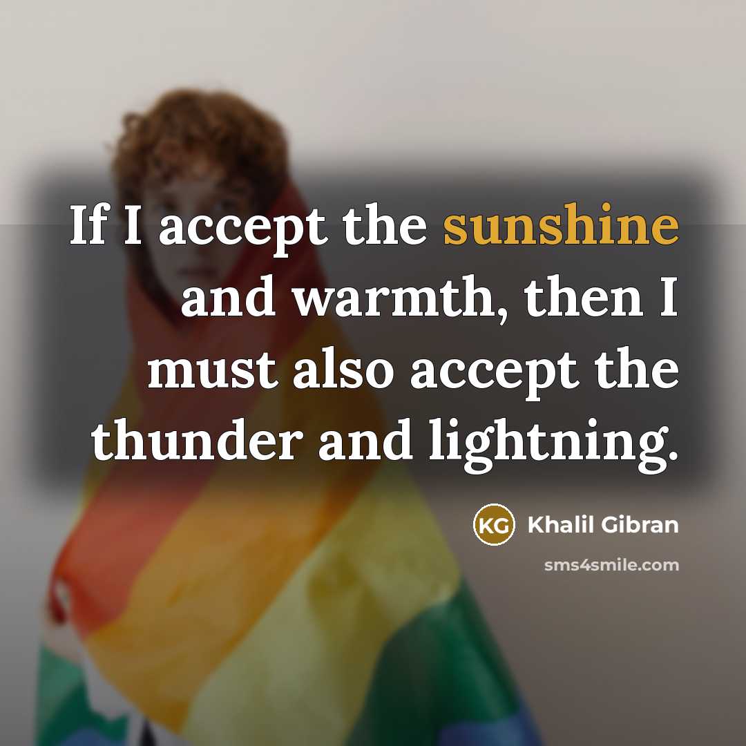 “If I accept the sunshine and warmth, then I must…” quote by Khalil Gibran