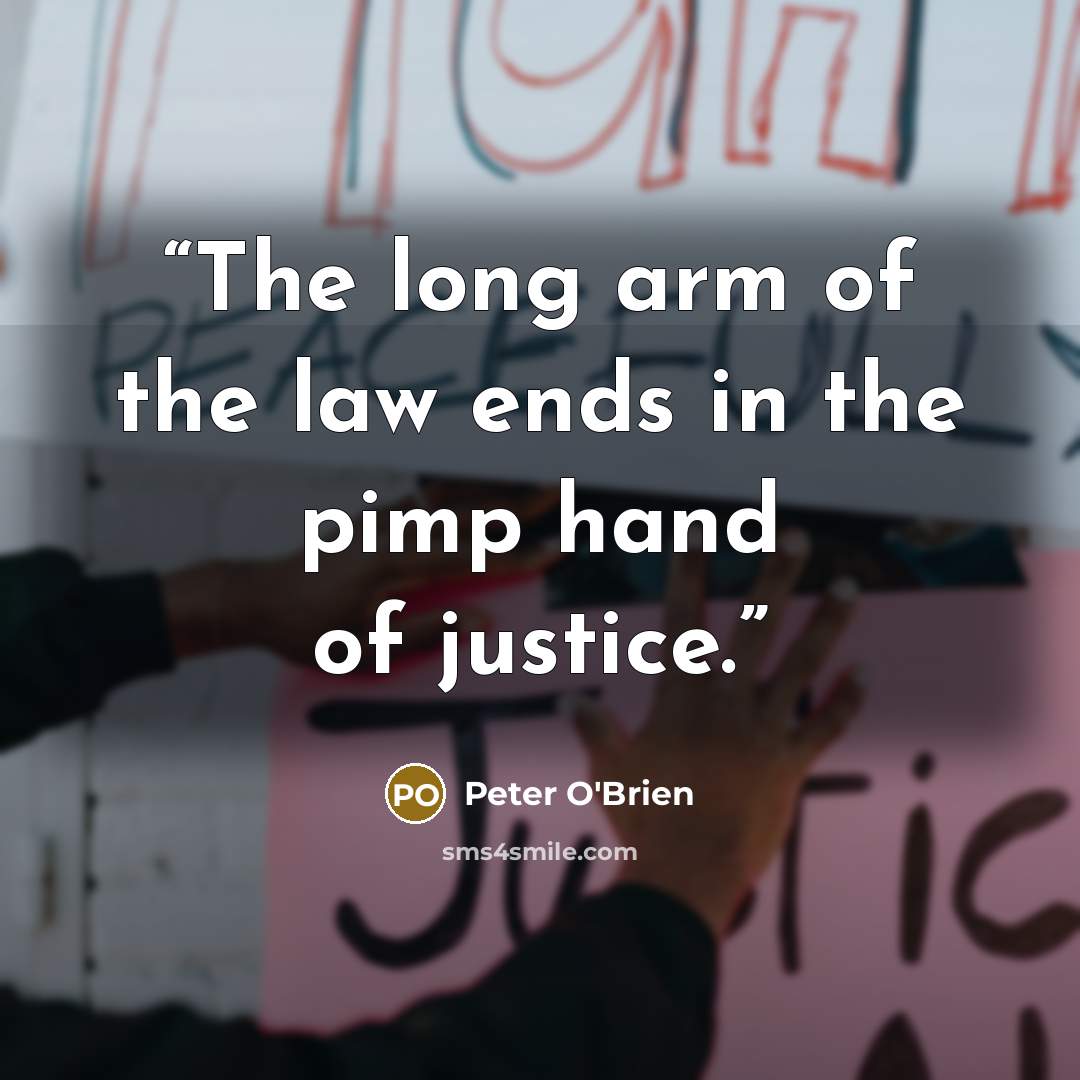 “The long arm of the law ends in the pimp hand of justice.” quote by Peter O'Brien