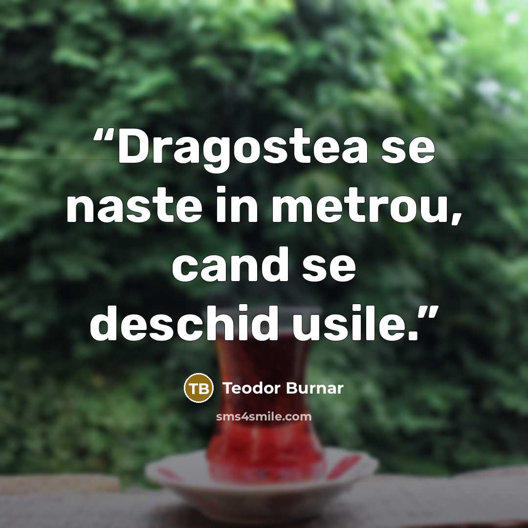 “Dragostea se naste in metrou, cand se deschid usile.” quote by Teodor Burnar