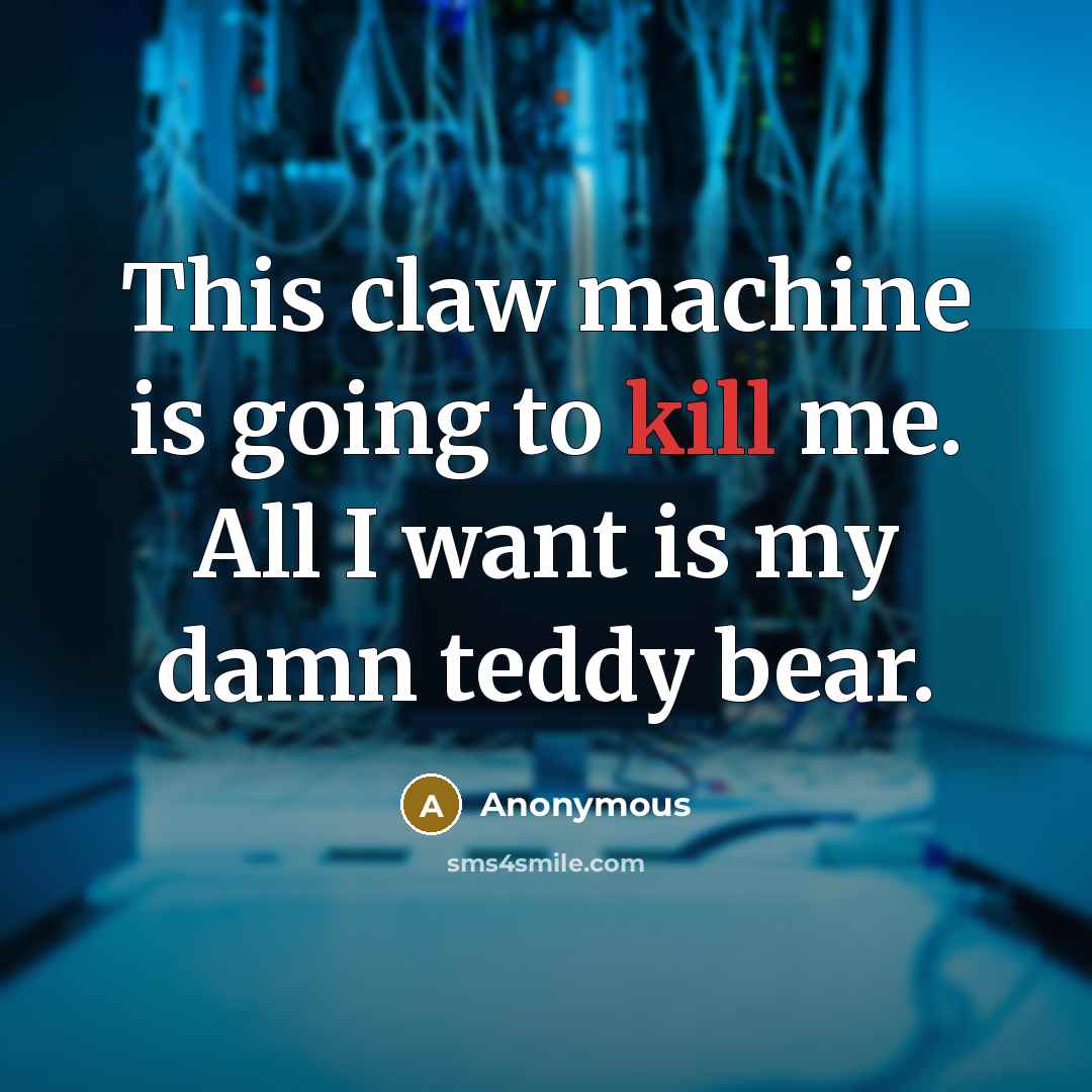 “This claw machine is going to kill me. All I want is my damn teddy bear.” quote by Anonymous
