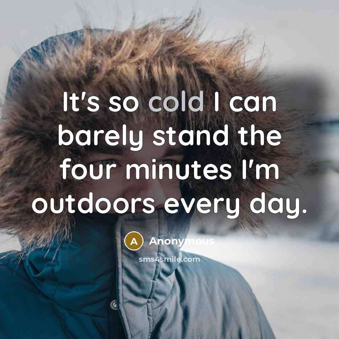 “It's so cold I can barely stand the four minutes I'm outdoors every day.” quote by Anonymous