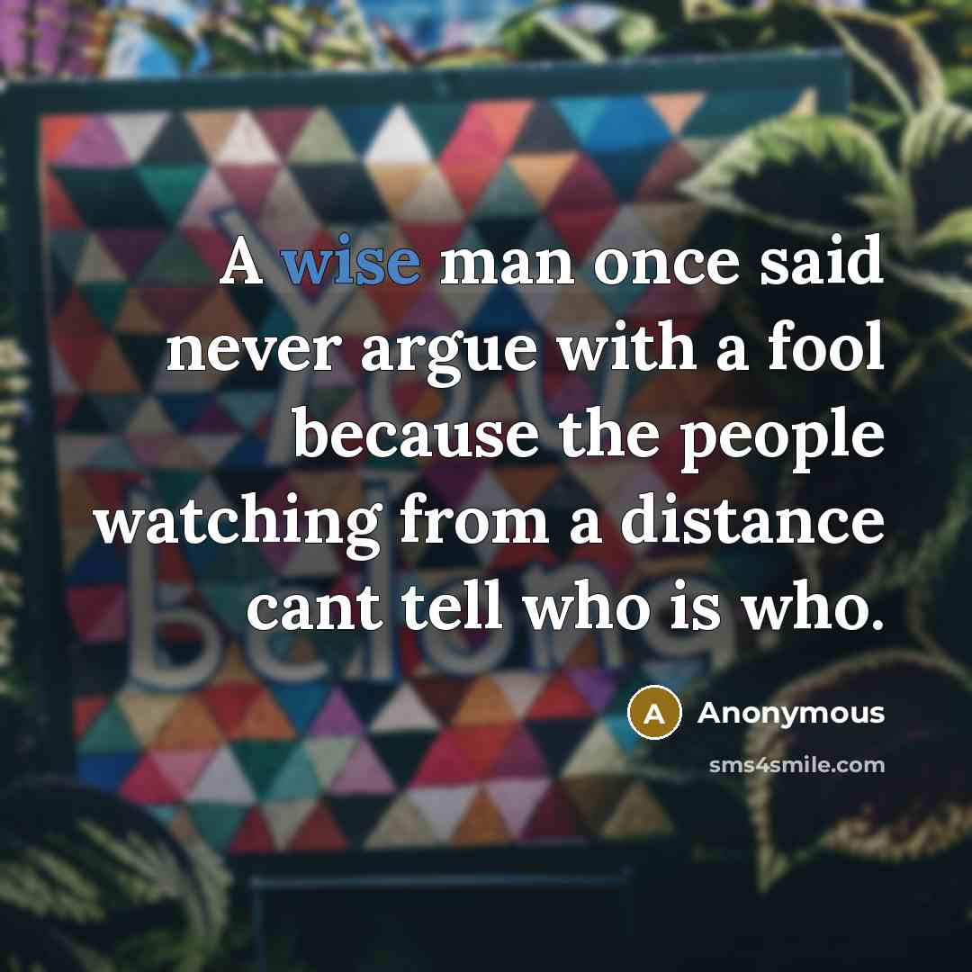 “A wise man once said never argue with a fool because the people watching from a distance cant tell who is who.” quote by Anonymous