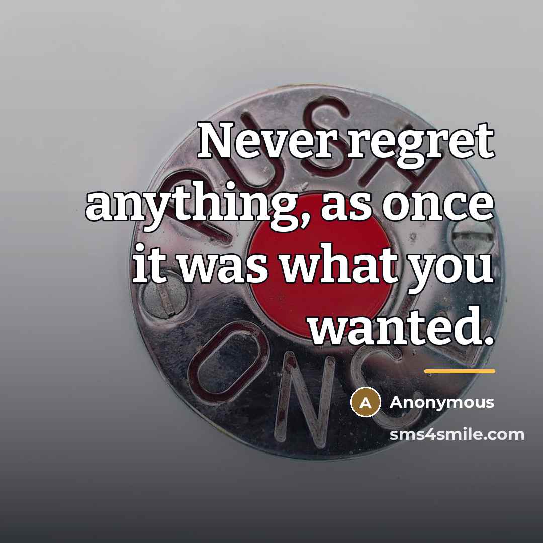 “Never regret anything, as once it was what you wanted.…” quote by Anonymous