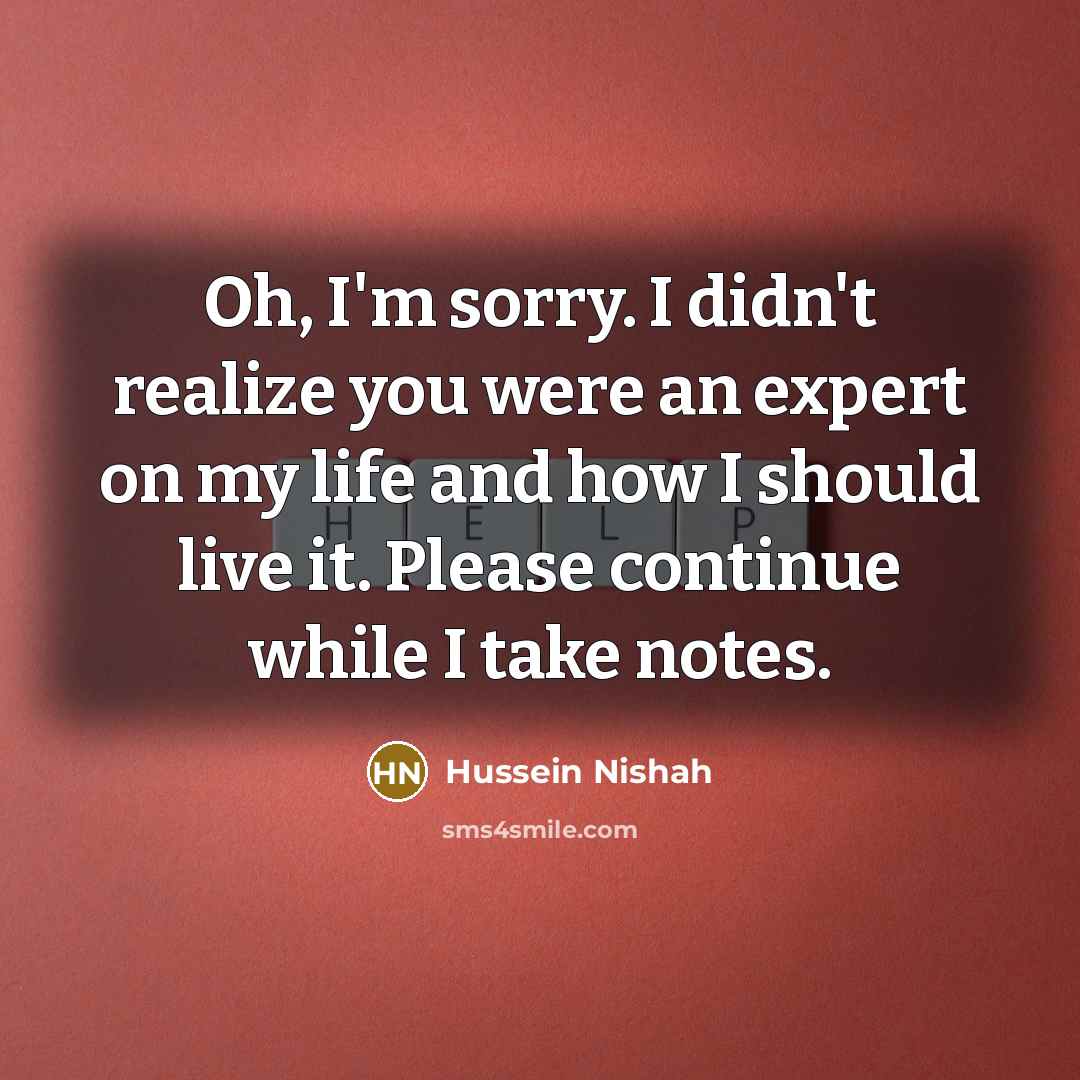 “Oh, I'm sorry. I didn't realize you were an expert…” quote by Hussein Nishah