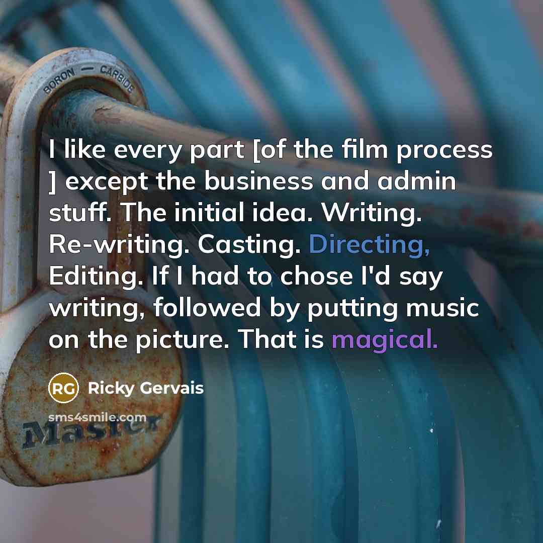 “I like every part [of the film process ] except…” quote by Ricky Gervais