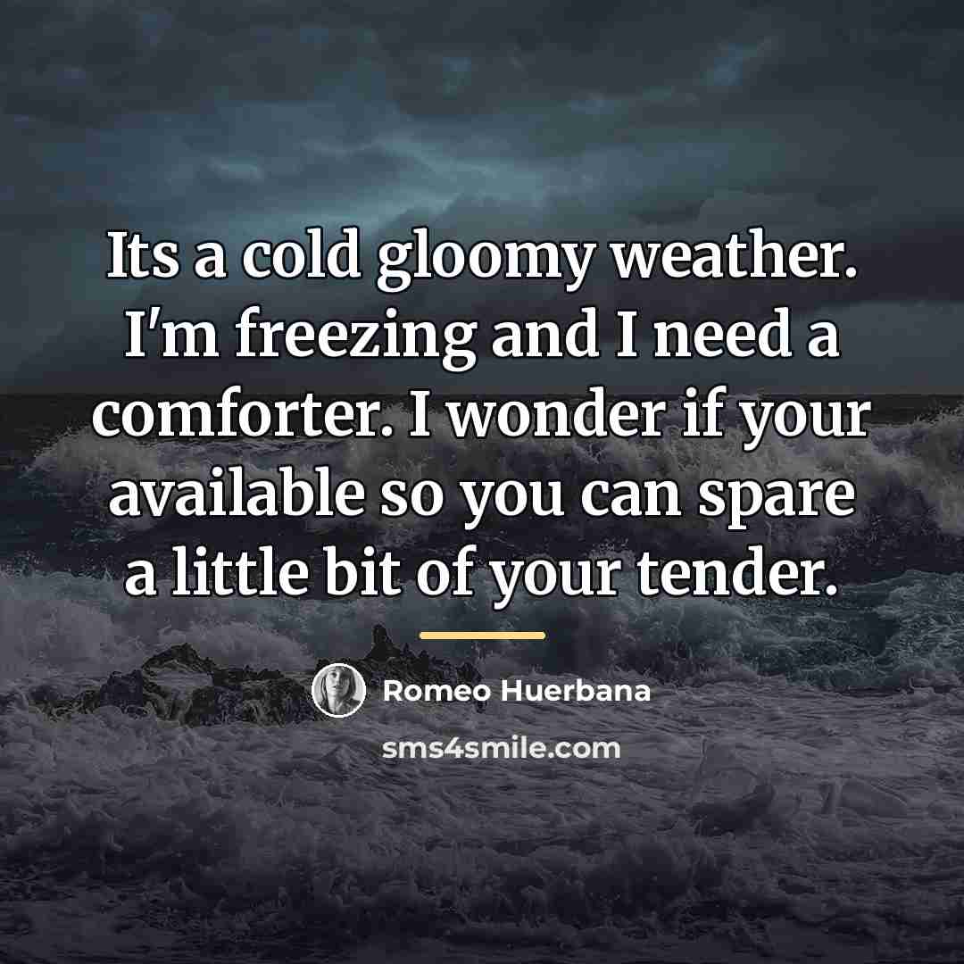 “Its a cold gloomy weather. I'm freezing and I need…” quote by Romeo Huerbana