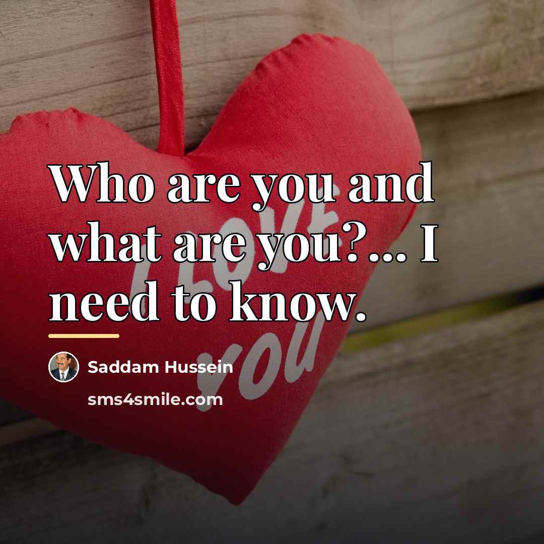 “Who are you and what are you?... I need to…” quote by Saddam Hussein