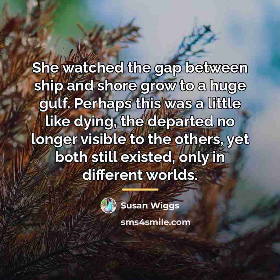 “She watched the gap between ship and shore grow to…” quote by Susan Wiggs
