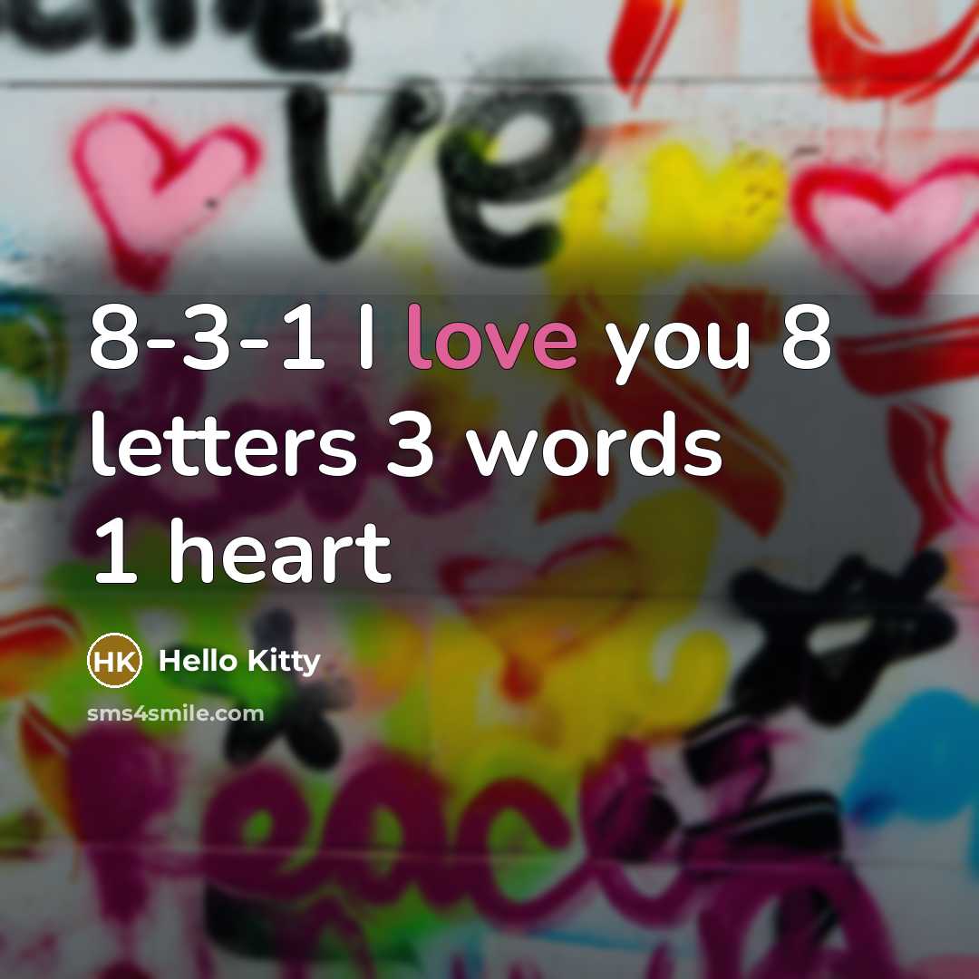 “8-3-1 I love you 8 letters 3 words 1 heart” quote by Hello Kitty