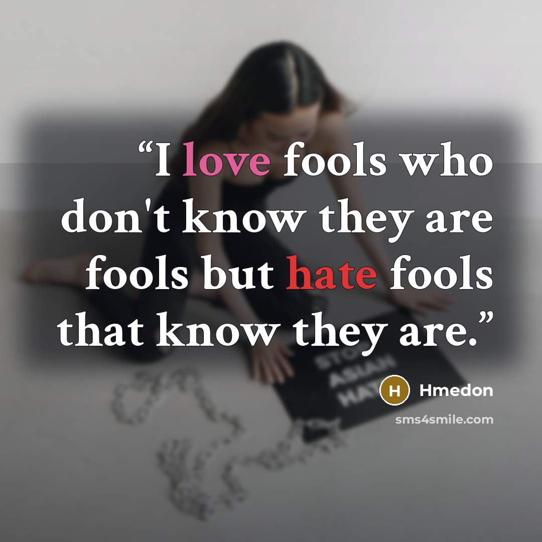 “I love fools who don't know they are fools but hate fools that know they are.” quote by Hmedon