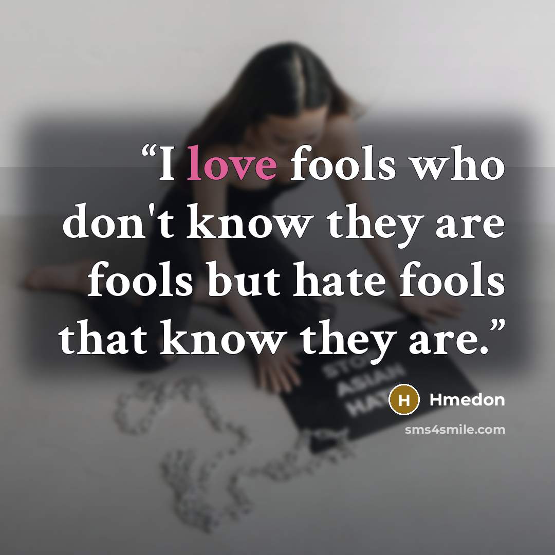 “I love fools who don't know they are fools but hate fools that know they are.” quote by Hmedon