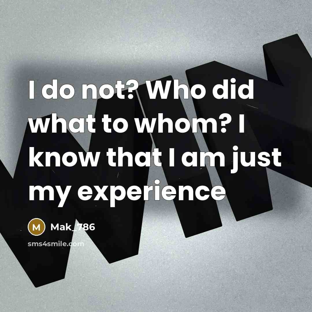 “I do not? Who did what to whom? I know that I am just my experience” quote by Mak_786
