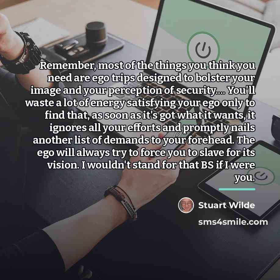“Remember, most of the things you think you need are…” quote by Stuart Wilde