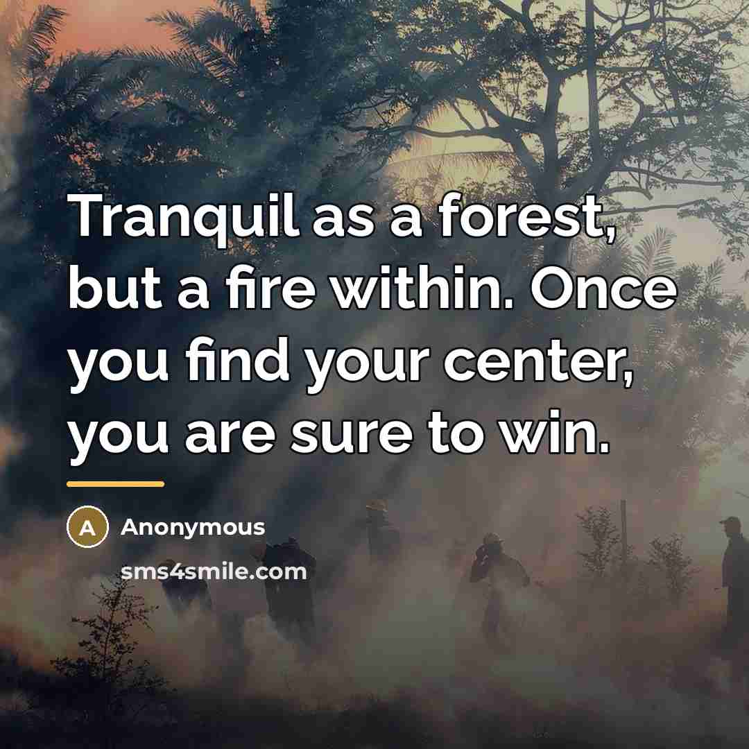 “Tranquil as a forest, but a fire within. Once you…” quote by Anonymous