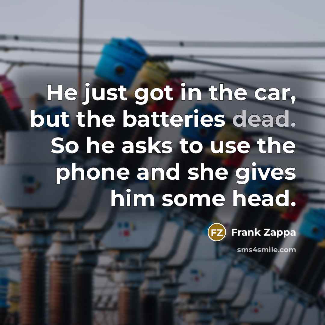 “He just got in the car, but the batteries dead.…” quote by Frank Zappa