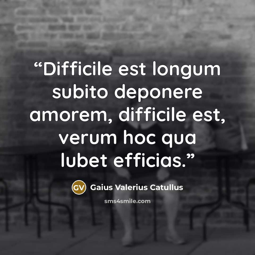 “Difficile est longum subito deponere amorem, difficile est, verum hoc qua lubet efficias.” quote by Gaius Valerius Catullus