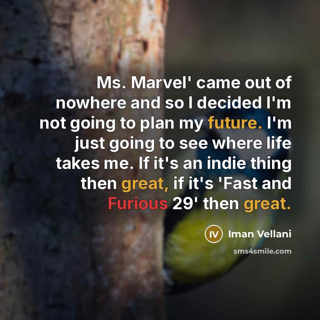 “Ms. Marvel' came out of nowhere and so I decided I'm not going to plan my future. I'm just going to see where life takes me. If it's an indie thing then great, if it's 'Fast and Furious 29' then great.” quote by Iman Vellani