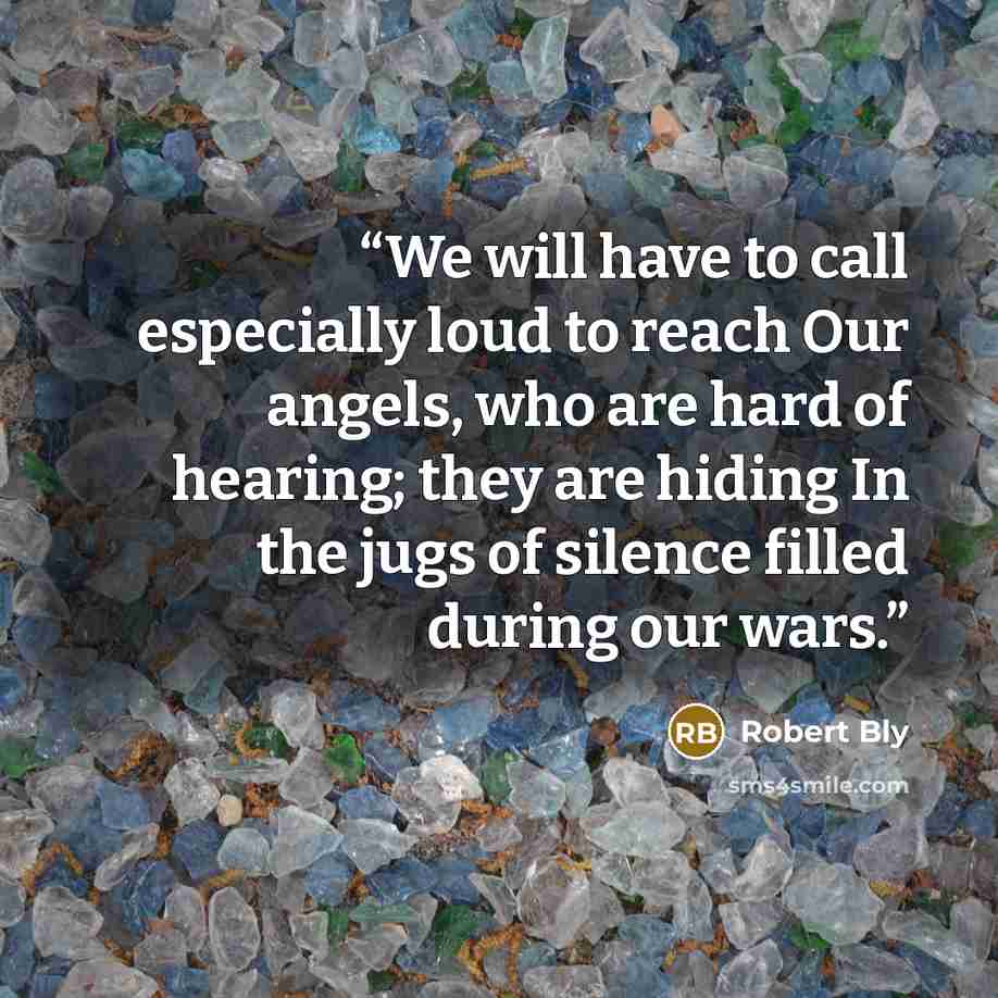 “We will have to call especially loud to reach Our angels, who are hard of hearing; they are hiding In the jugs of silence filled during our wars.” quote by Robert Bly