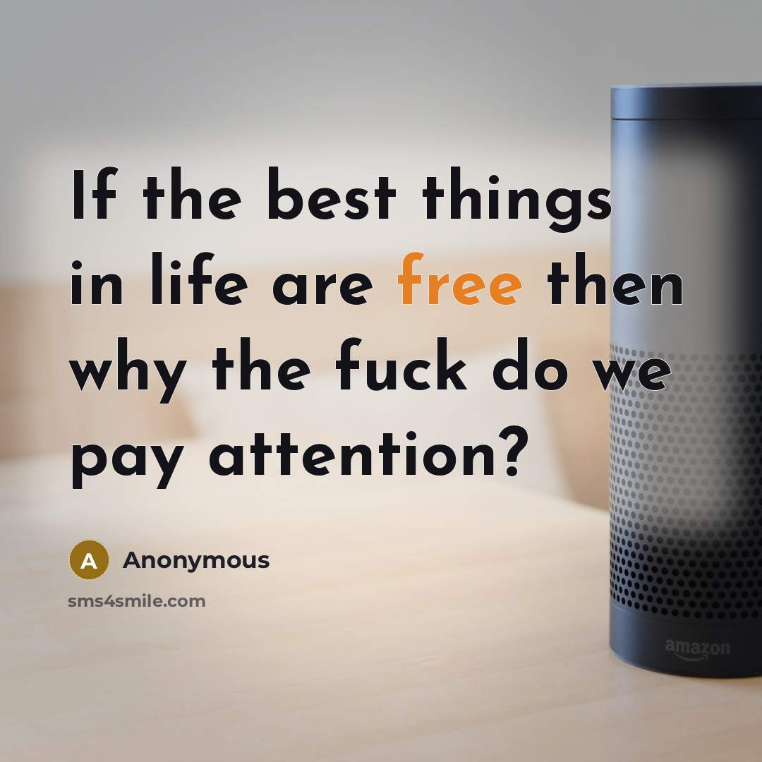 “If the best things in life are free then why the fuck do we pay attention?” quote by Anonymous