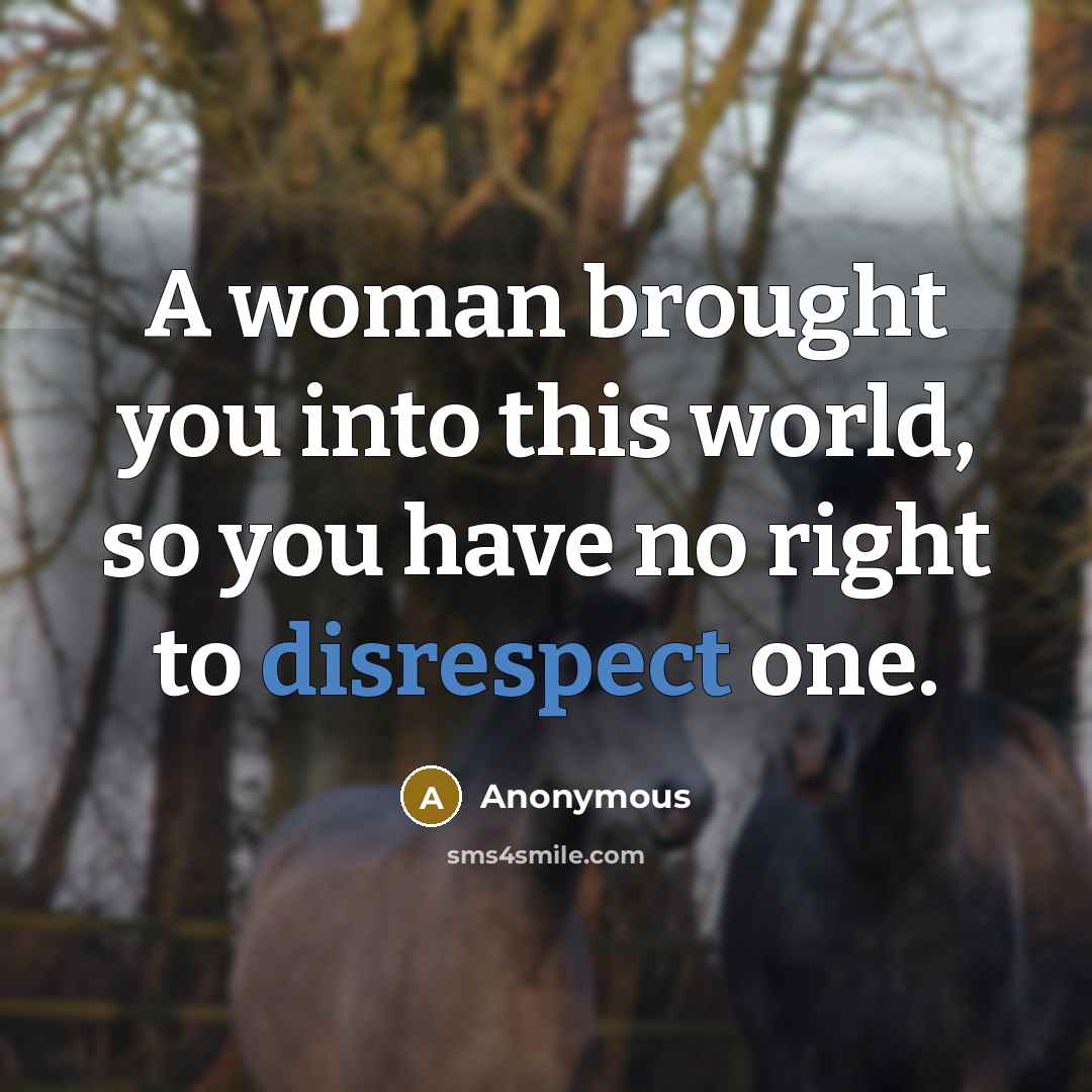 “A woman brought you into this world, so you have no right to disrespect one.” quote by Anonymous