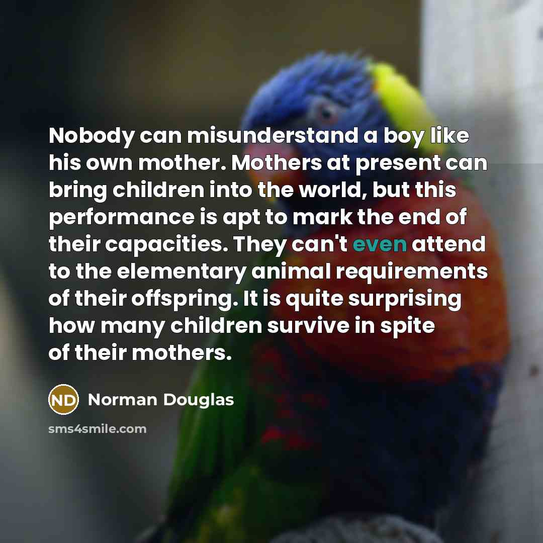 “Nobody can misunderstand a boy like his own mother. Mothers…” quote by Norman Douglas