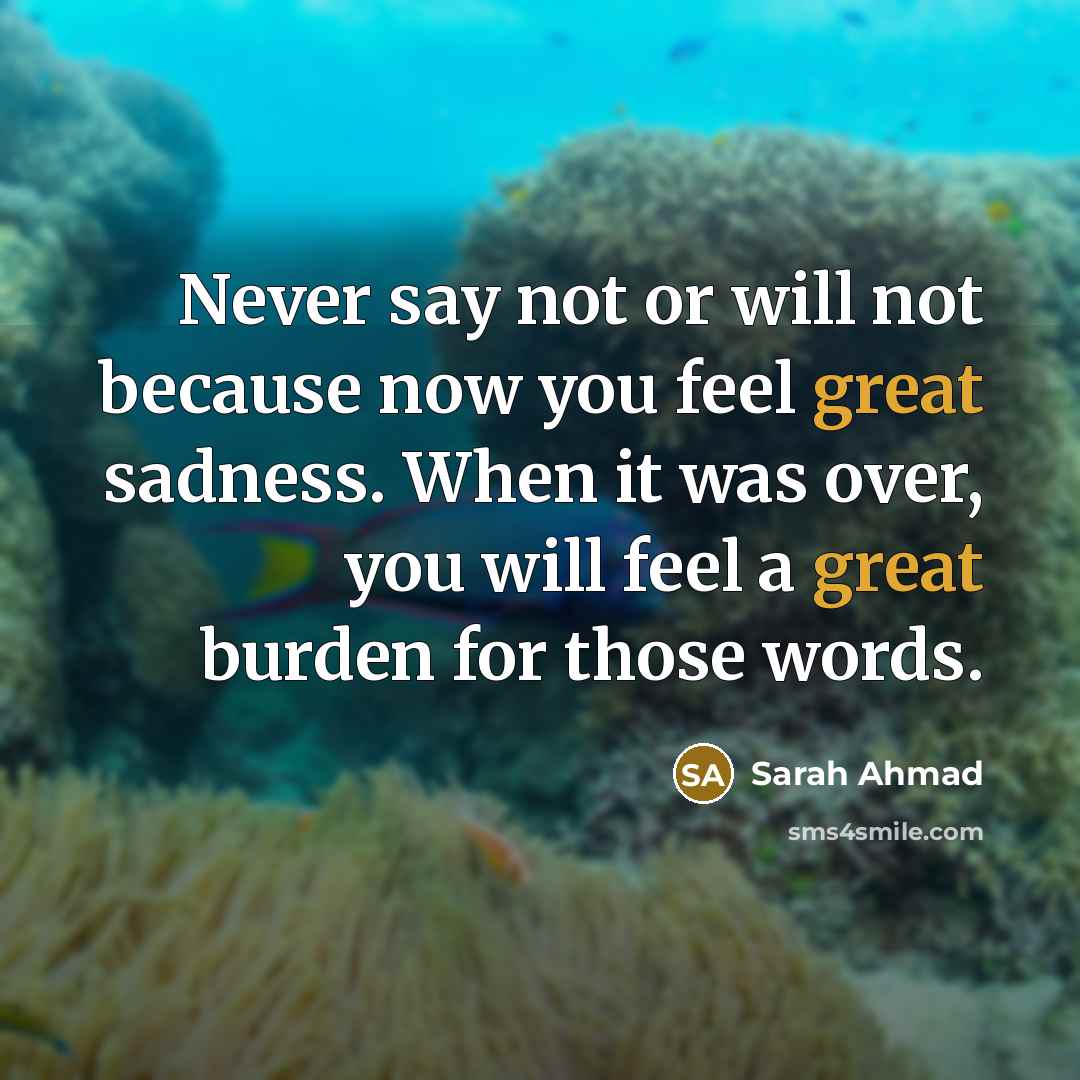 “Never say not or will not because now you feel…” quote by Sarah Ahmad