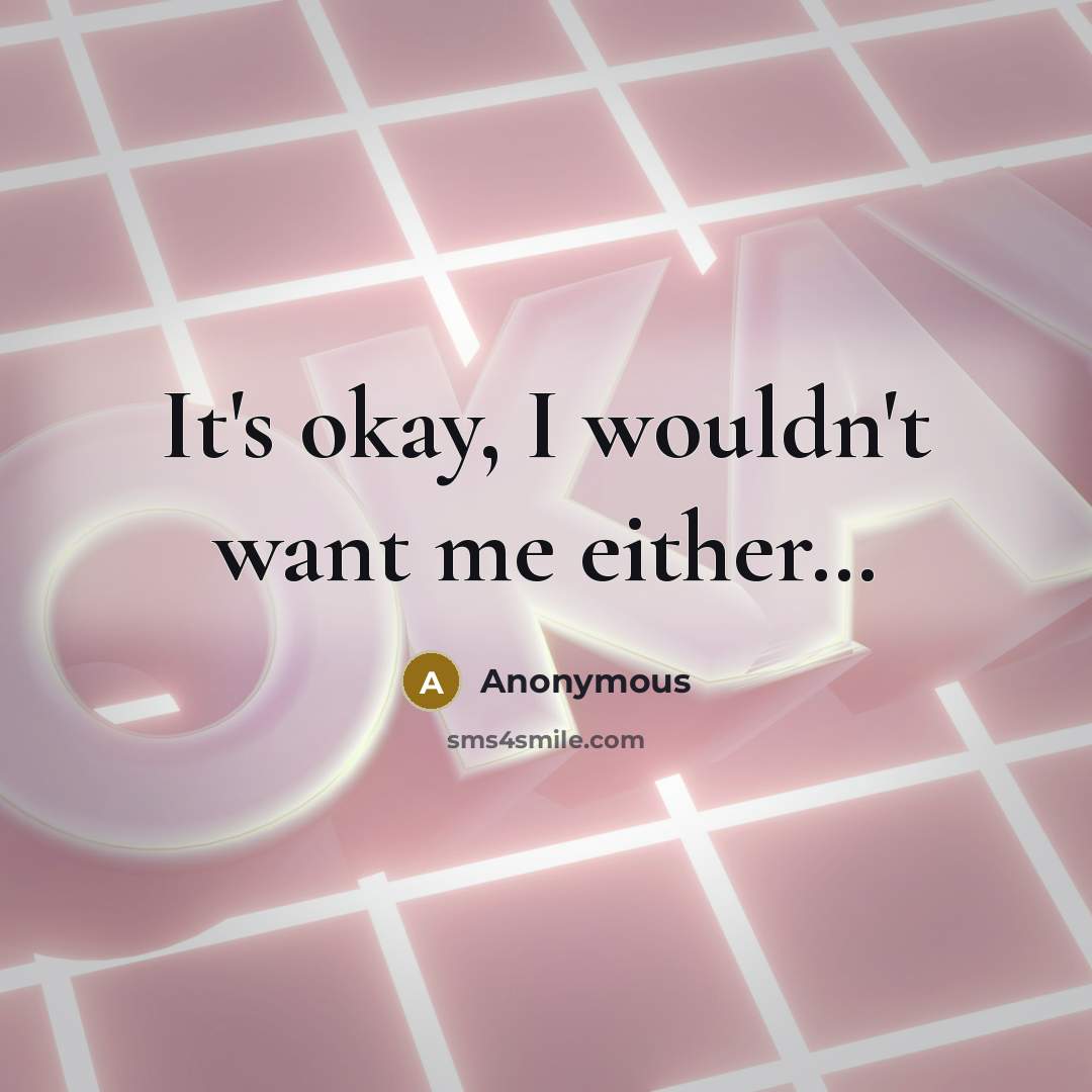 “It's okay, I wouldn't want me either…” quote by Anonymous