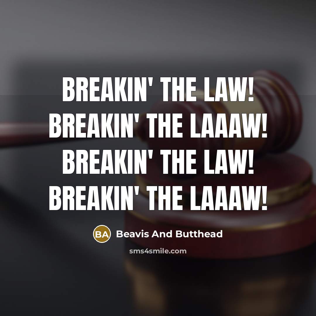 “BREAKIN' THE LAW! BREAKIN' THE LAAAW! BREAKIN' THE LAW! BREAKIN'…” quote by Beavis And Butthead