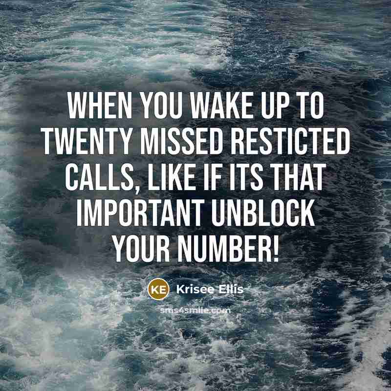 “When you wake up to twenty missed resticted calls, like…” quote by Krisee Ellis