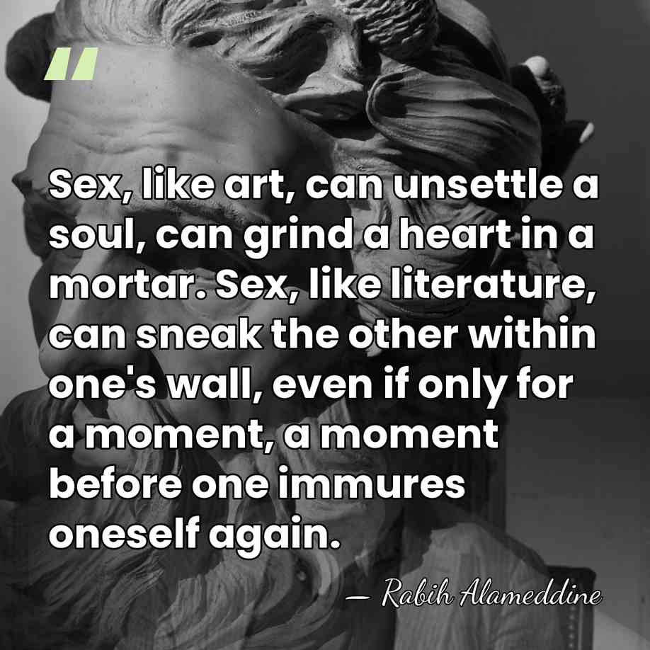 Sex, like art, can unsettle a soul, can grind a heart in&hellip; - Rabih Alameddine