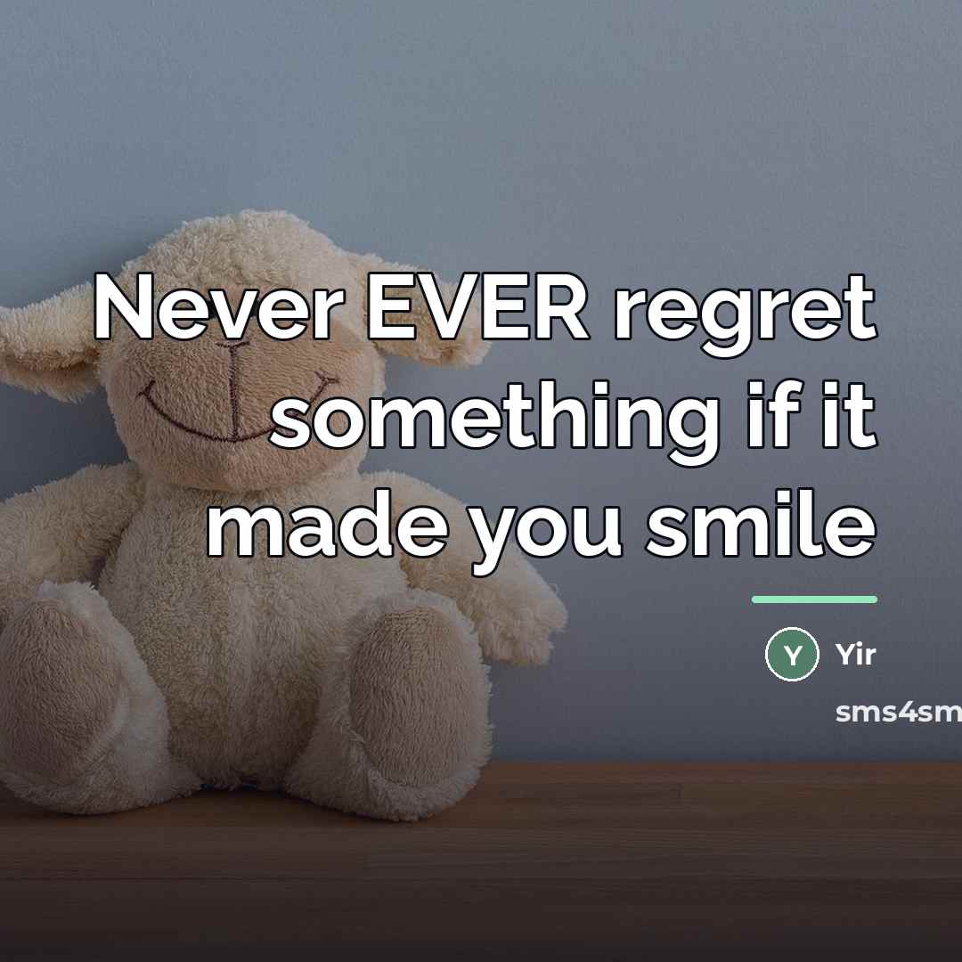 “Never EVER regret something if it made you smile…” quote by Yir