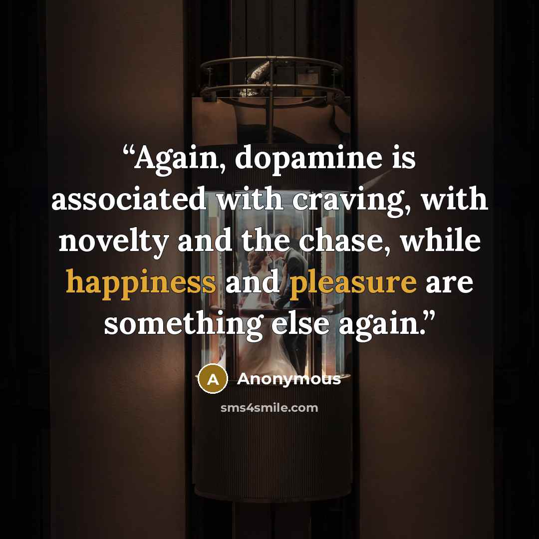 “Again, dopamine is associated with craving, with novelty and the chase, while happiness and pleasure are something else again.” quote by Anonymous