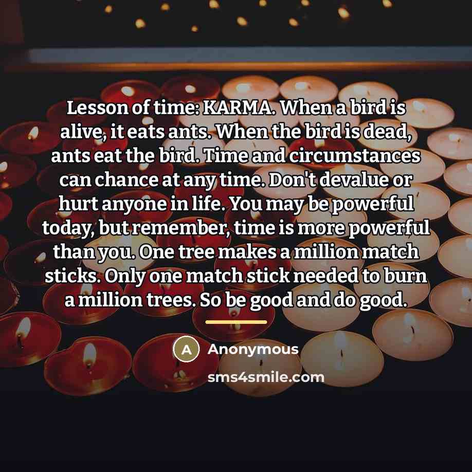 “Lesson of time: KARMA. When a bird is alive, it…” quote by Anonymous