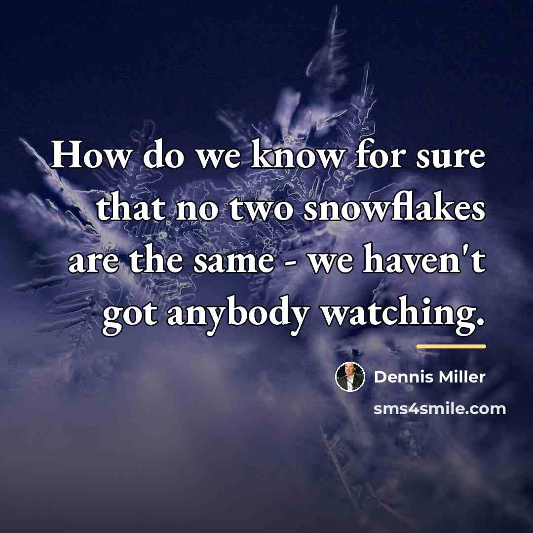 “How do we know for sure that no two snowflakes…” quote by Dennis Miller