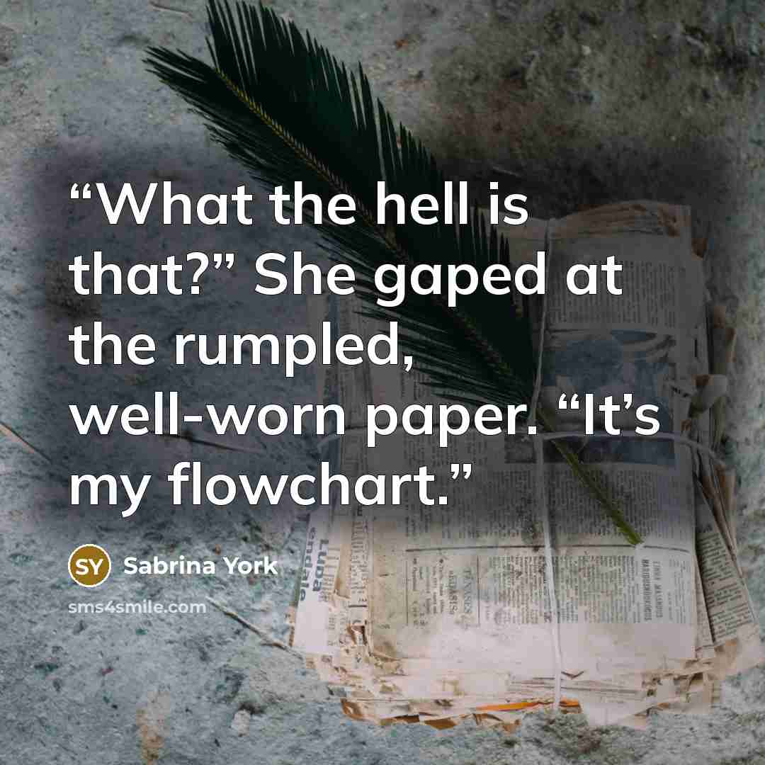 “What the hell is that?” She gaped at the rumpled, well-worn paper. “It’s my flowchart.” quote by Sabrina York