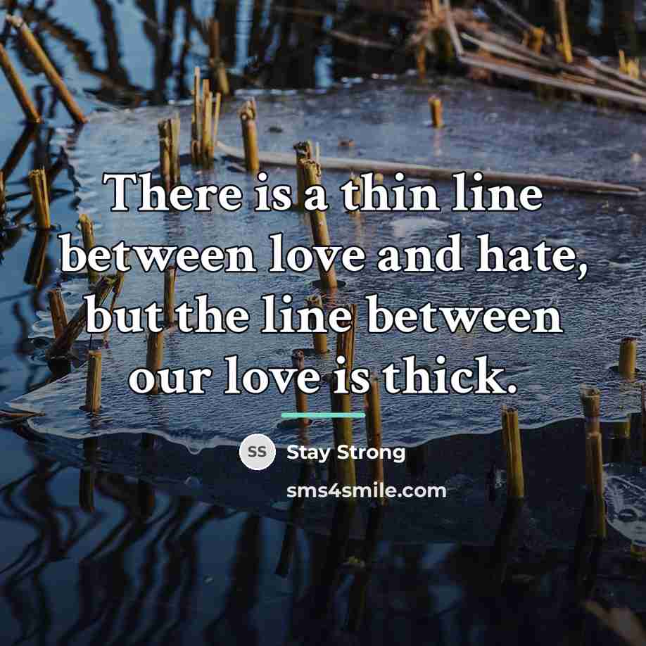 “There is a thin line between love and hate, but…” quote by Stay Strong