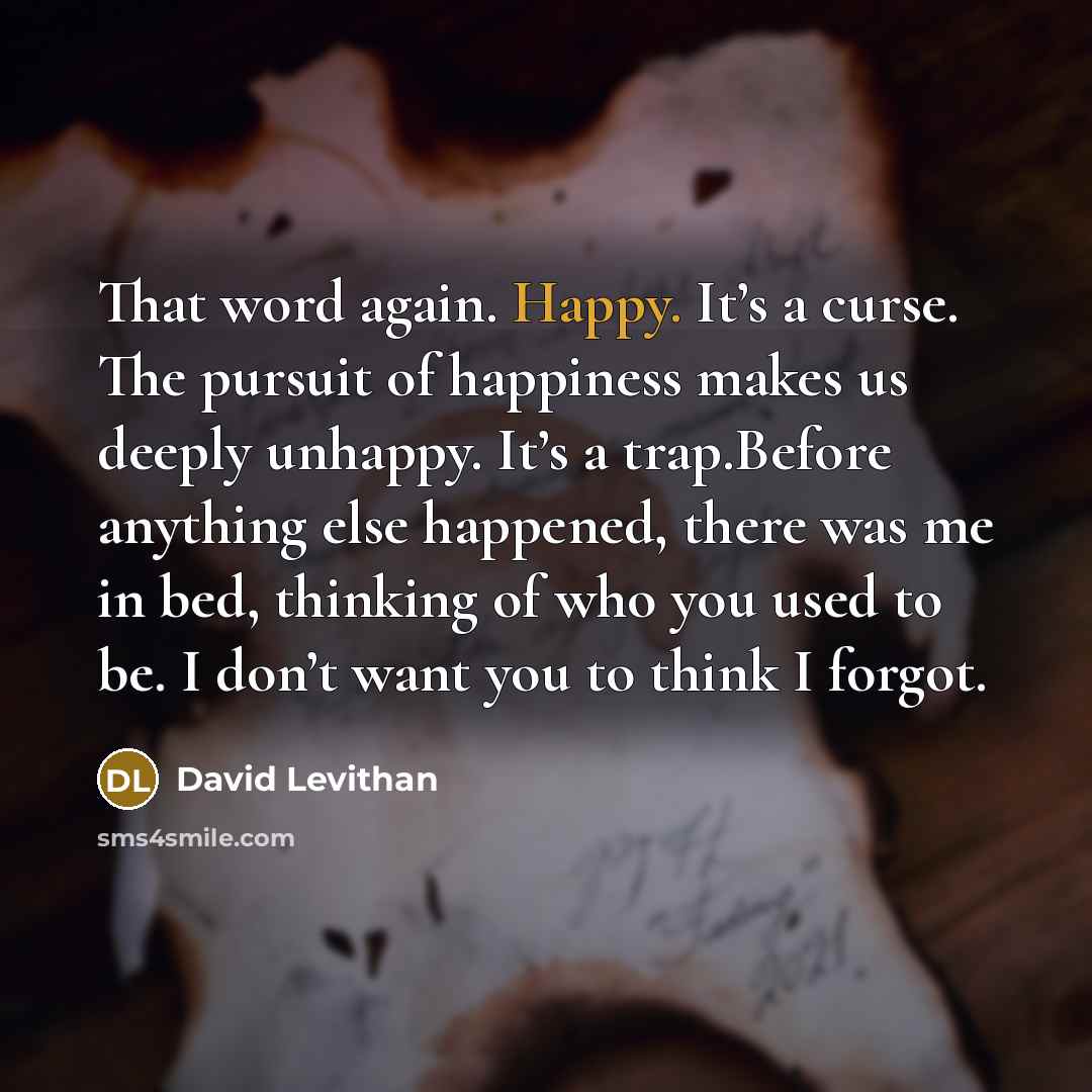 “That word again. Happy. It’s a curse. The pursuit of…” quote by David Levithan