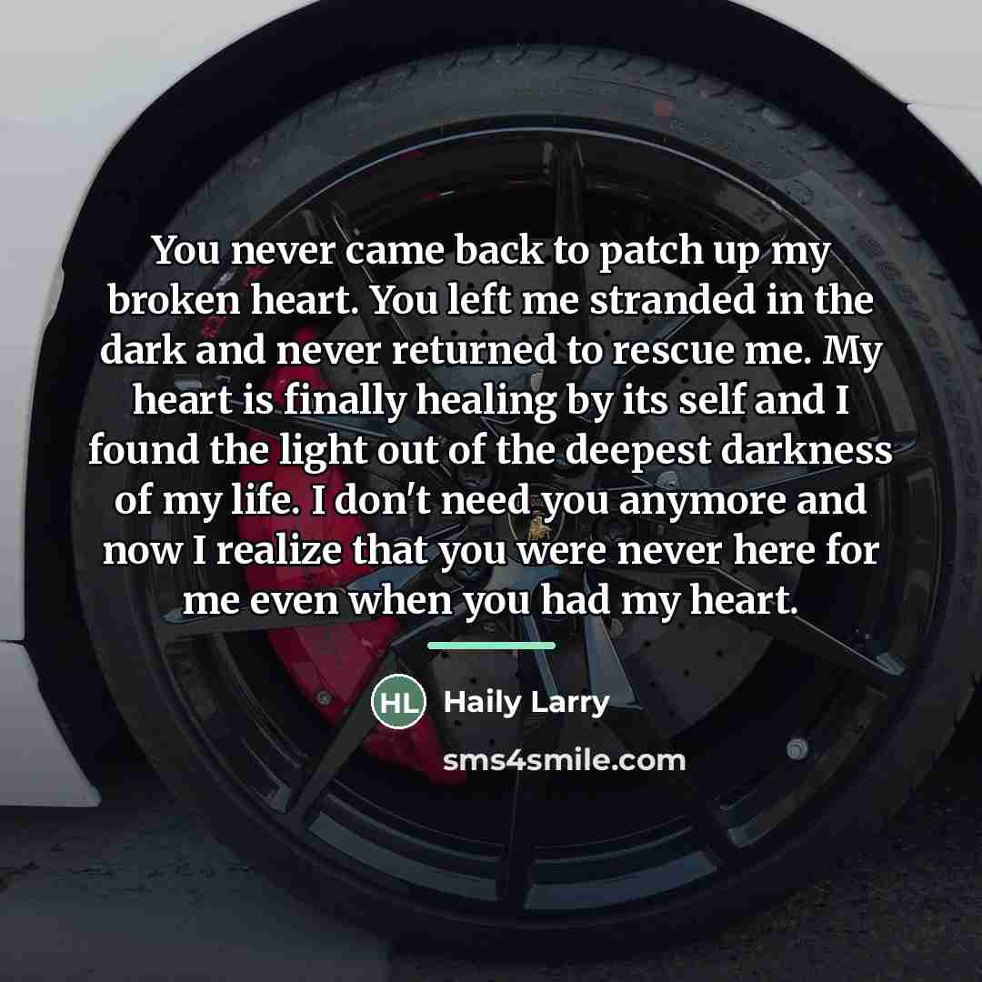 “You never came back to patch up my broken heart.…” quote by Haily Larry