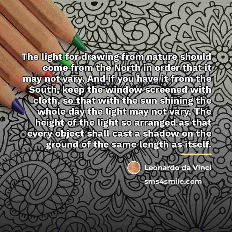 “The light for drawing from nature should come from the…” quote by Leonardo da Vinci